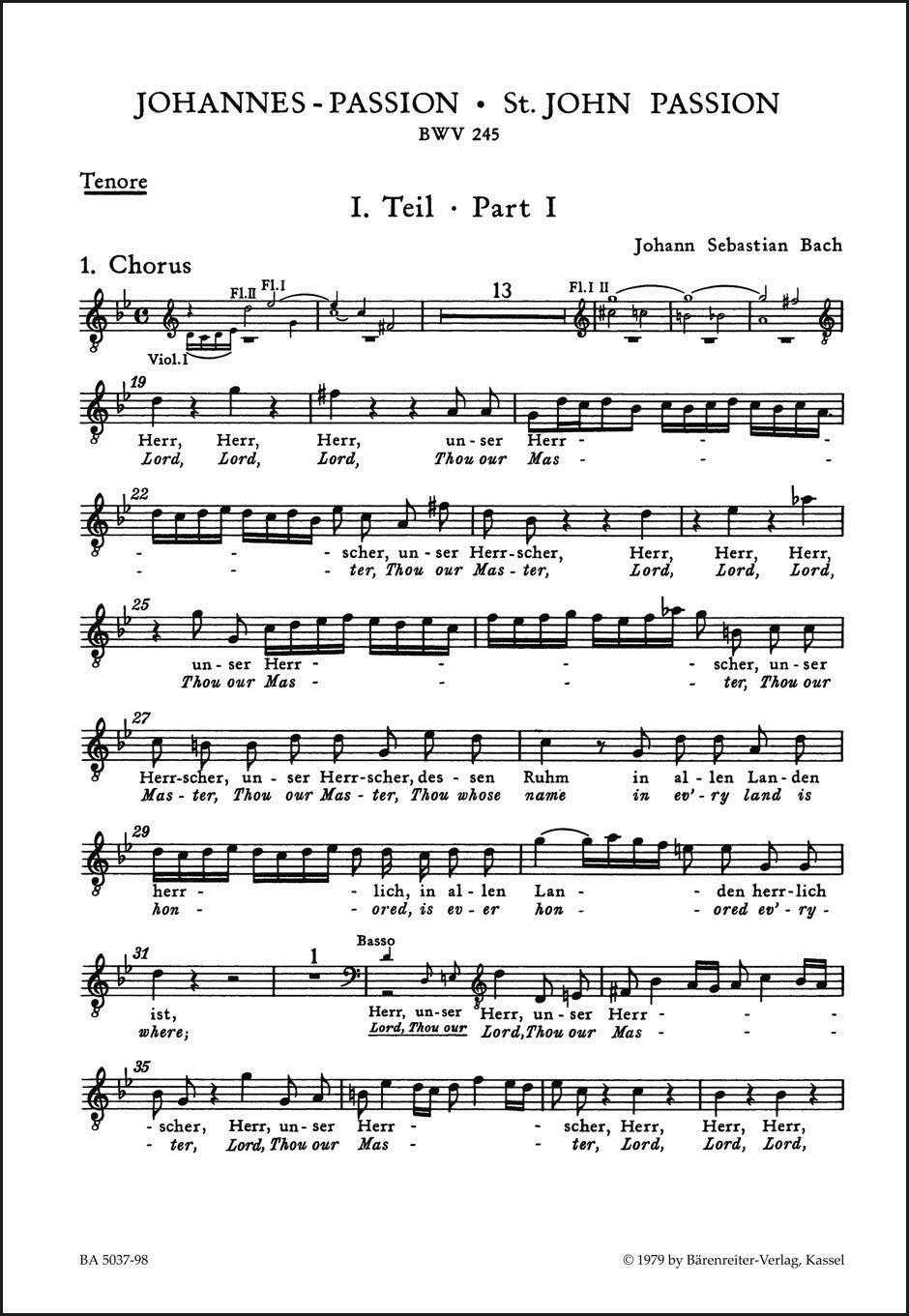 バッハ：ヨハネ受難曲 BWV 245（テノールパート譜）（10冊セット）