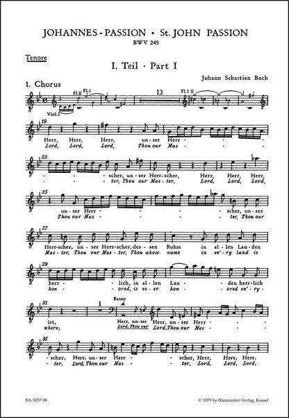 バッハ：ヨハネ受難曲 BWV 245（テノールパート譜）（10冊セット）