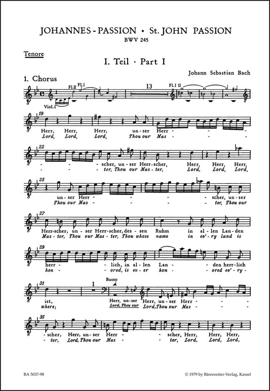 バッハ：ヨハネ受難曲 BWV 245（テノールパート譜）（10冊セット）