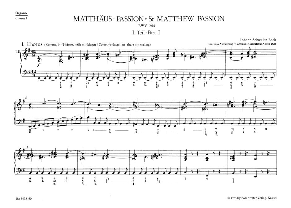 バッハ：マタイ受難曲 BWV 244（パート譜）