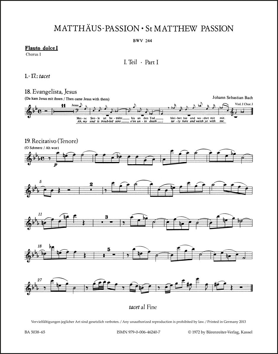 バッハ：マタイ受難曲 BWV 244