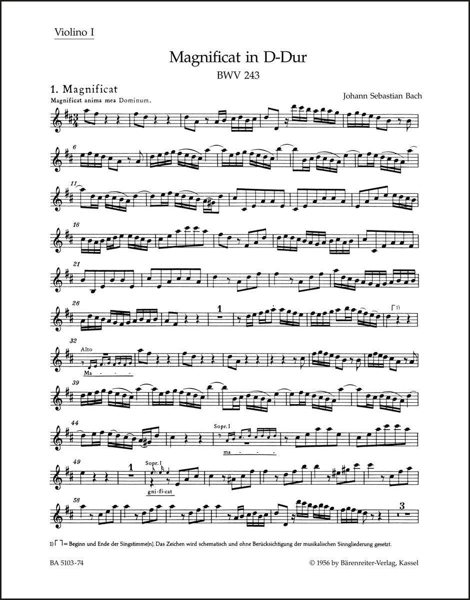 バッハ：マニフィカト ニ長調 BWV 243（ヴァイオリンパート譜）