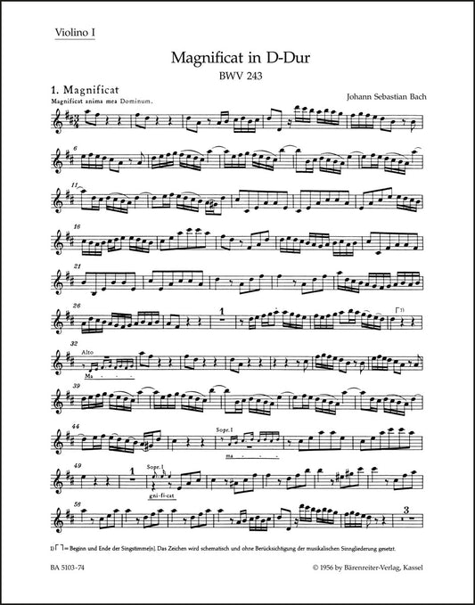バッハ：マニフィカト ニ長調 BWV 243（ヴァイオリンパート譜）
