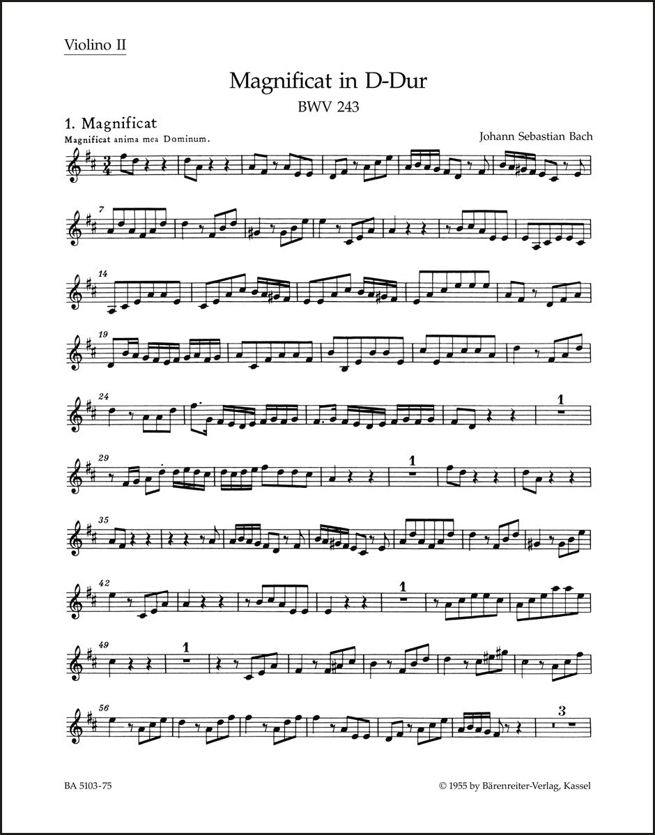 バッハ：マニフィカート ニ長調 BWV 243（ヴァイオリンパート譜）