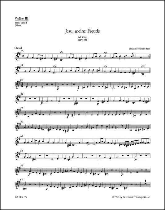 バッハ：モテット「イエス、わが喜び」BWV 227（ヴァイオリンパート譜）