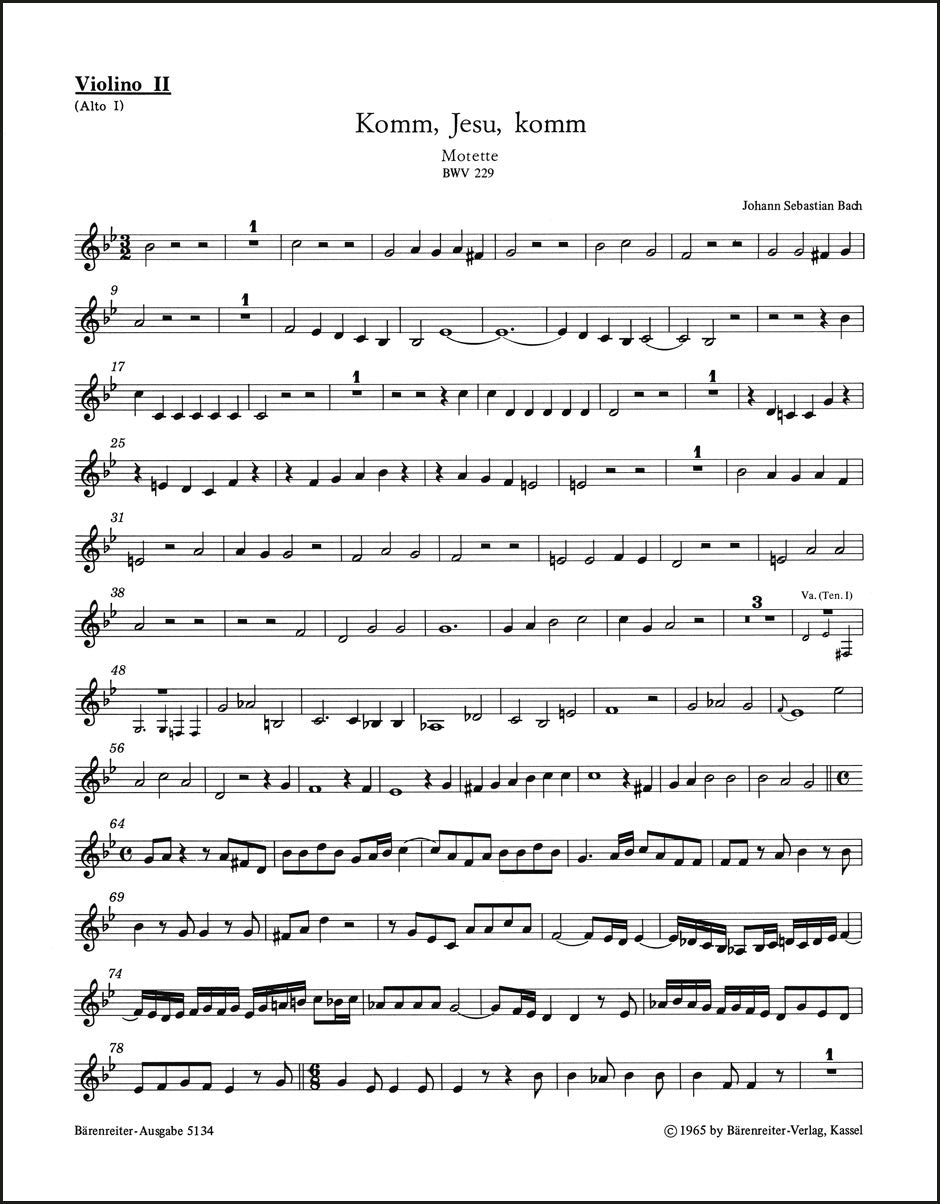 バッハ：モテット「来たれ、イエスよ、来たれ」BWV 229（ヴァイオリンパート譜）