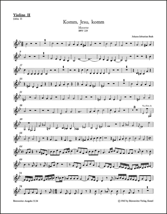 バッハ：モテット「来たれ、イエスよ、来たれ」BWV 229（ヴァイオリンパート譜）