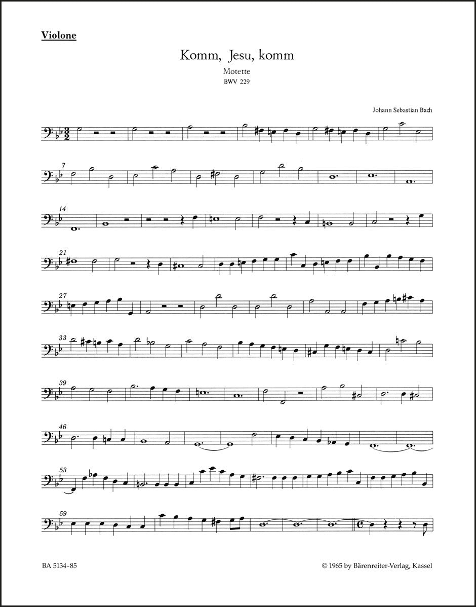 バッハ：モテット「来たれ、イエスよ、来たれ」BWV 229（パート譜）