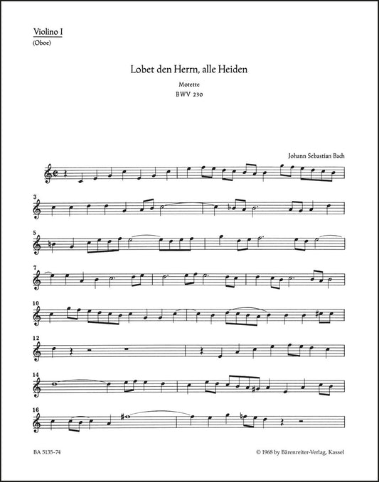 バッハ：モテット「主をほめたたえよ、すべての異邦人よ」BWV 230（ヴァイオリンパート譜）
