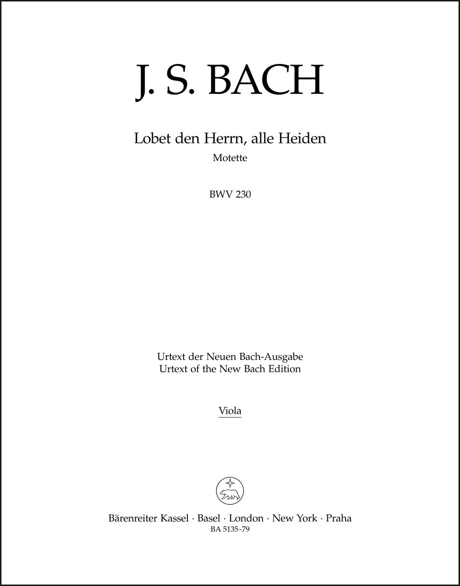 バッハ：主をほめたたえよ、すべての異邦人よ BWV 230（パート譜）