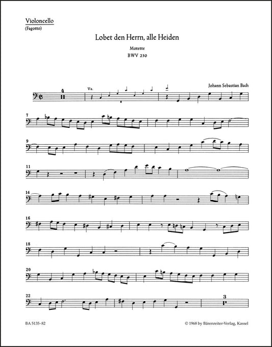 バッハ：主をほめよ、すべての民よ BWV 230（チェロパート譜）