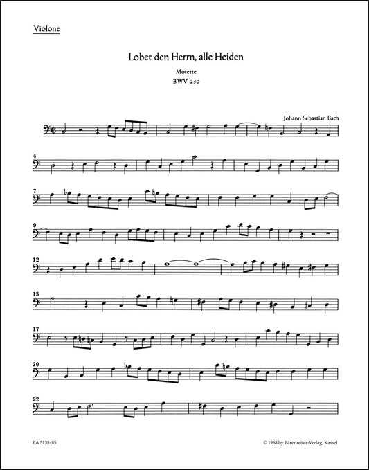 バッハ：主をほめたたえよ、すべての異邦人よ BWV 230（パート譜）