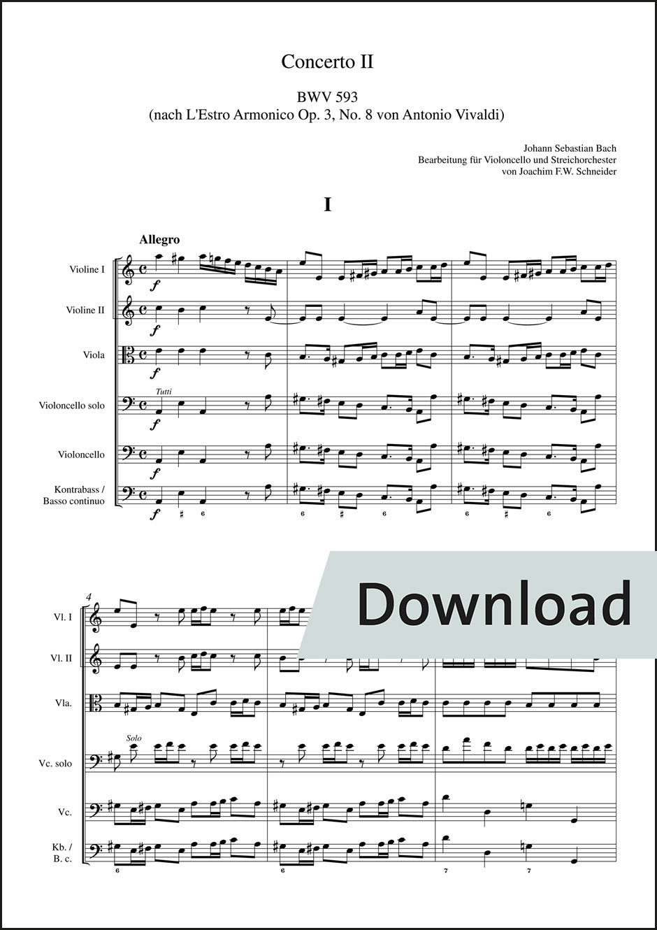バッハ：チェロと弦楽オーケストラのための協奏曲 イ短調【デジタル版】