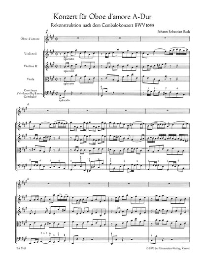 オーボエ／バッハ：オーボエ・ダモーレ（オーボエ）、弦楽と通奏低音のための協奏曲 イ長調