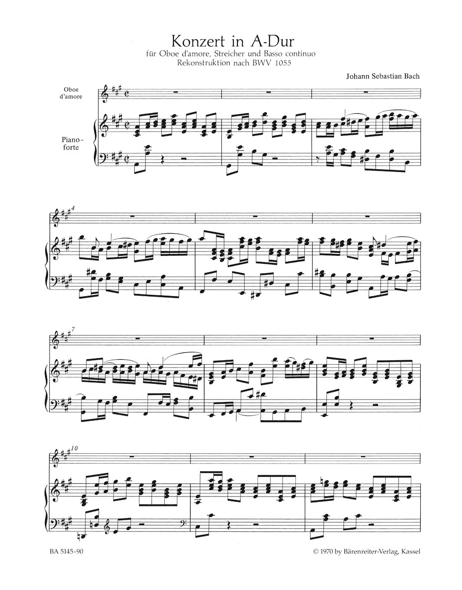 オーボエ／バッハ：オーボエ・ダモーレ（オーボエ）、弦楽と通奏低音のための協奏曲 イ長調