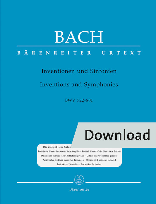 ピアノ／バッハ：インヴェンションとシンフォニア BWV 772 - 801（運指なし）【デジタル版】