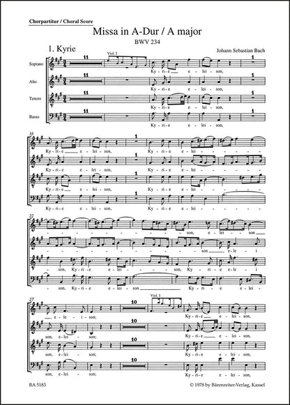 合唱／バッハ：ミサ曲 イ長調 BWV 234（10冊セット）