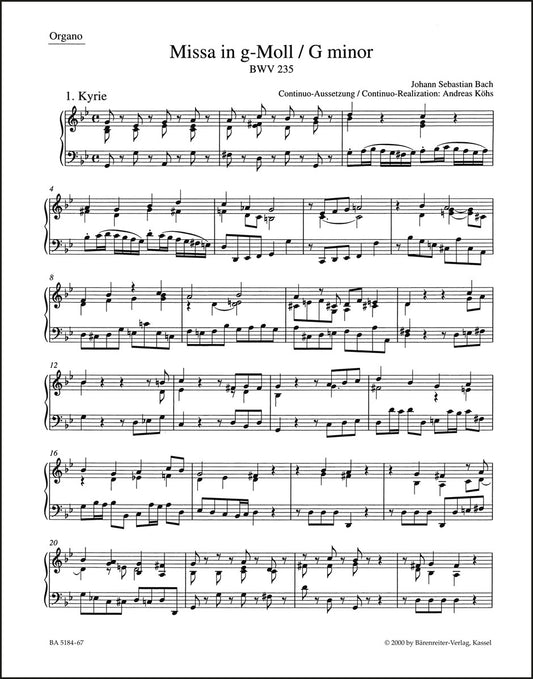 バッハ：ミサ曲 ト短調 BWV 235（オルガンパート譜）