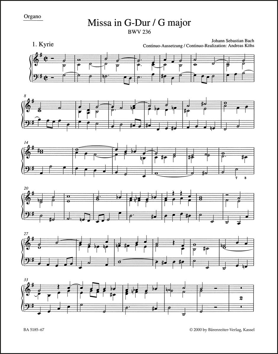 バッハ：ミサ曲 ト長調 BWV 236「ルター派ミサ」（バスパート譜）