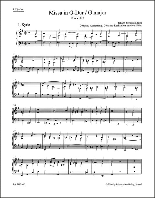 バッハ：ミサ曲 ト長調 BWV 236「ルター派ミサ」（バスパート譜）