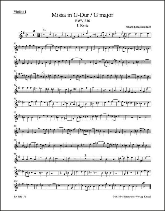 バッハ：ミサ曲 ト長調 BWV 236「ルター派ミサ」（ヴァイオリンパート譜）