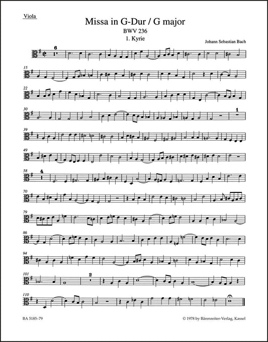 バッハ：ミサ曲 ト長調 BWV 236「ルター派ミサ」（ヴィオラパート譜）