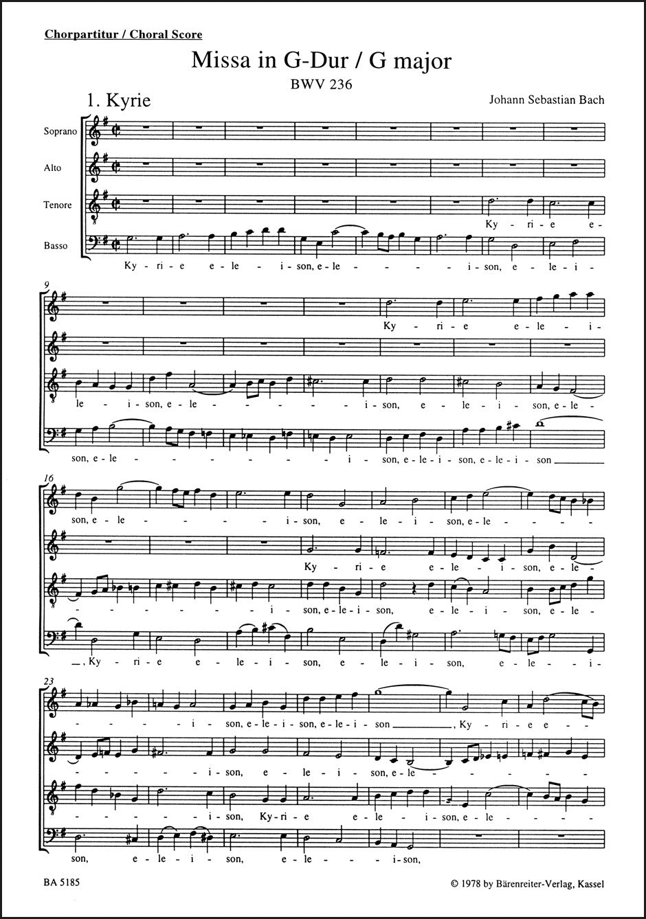 合唱／バッハ：ミサ曲ト長調 BWV 236「ルター派ミサ曲」（10冊セット）