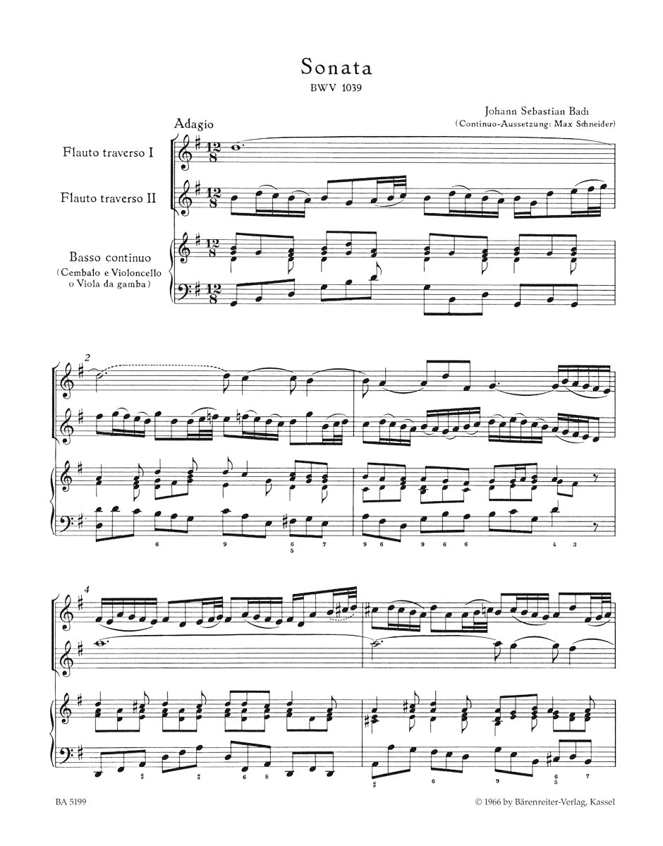 フルート／バッハ：2本のフルートと通奏低音のためのトリオ・ソナタ ト長調 BWV 1039