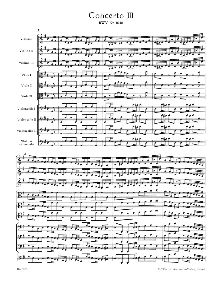 スコア／バッハ：ブランデンブルク協奏曲第3番 ト長調 BWV 1048