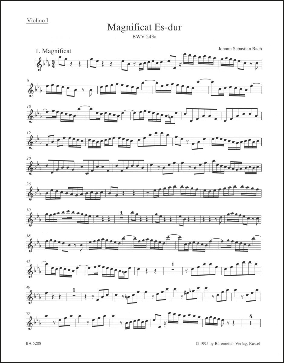 バッハ：マニフィカト 変ホ長調 BWV 243a（ヴァイオリンパート譜）（3冊セット）