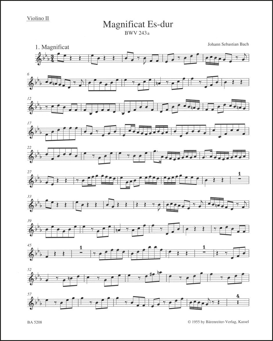 バッハ：マニフィカト 変ホ長調 BWV 243a（ヴァイオリンパート譜）（3冊セット）