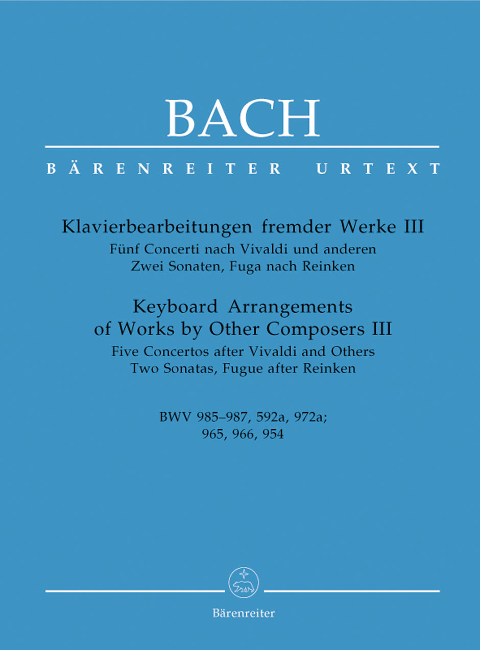 ピアノ／バッハ：他の作曲家の作品に基づく鍵盤編曲集III BWV 985-987, 592a, 972a