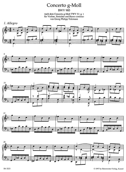 ピアノ／バッハ：他の作曲家の作品に基づく鍵盤編曲集III BWV 985-987, 592a, 972a
