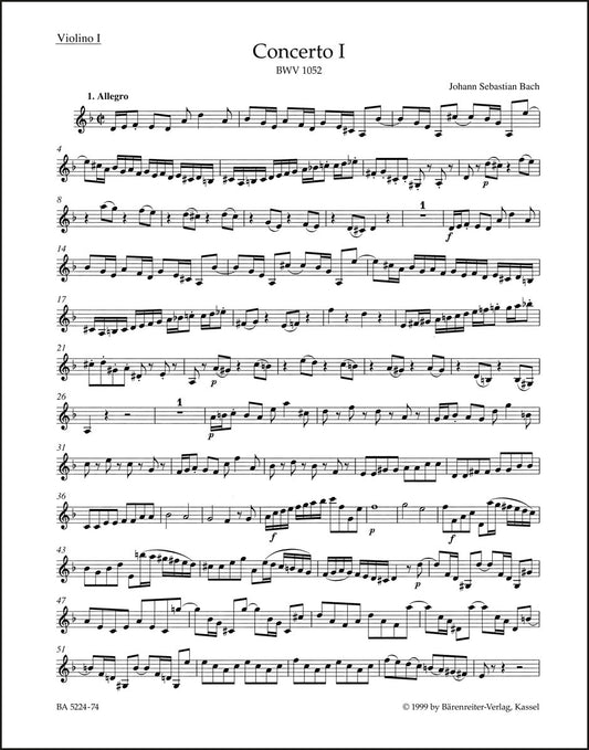 バッハ：チェンバロと弦楽のための協奏曲第1番 ニ短調 BWV 1052（ヴァイオリンパート譜）