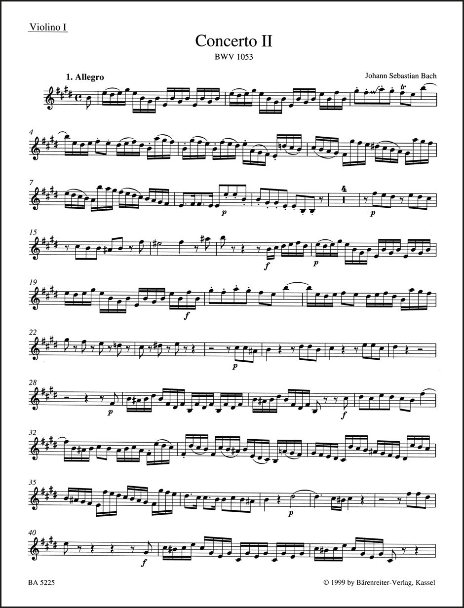バッハ：チェンバロと弦楽のための協奏曲第2番 ホ長調 BWV 1053（ヴァイオリンパート譜）