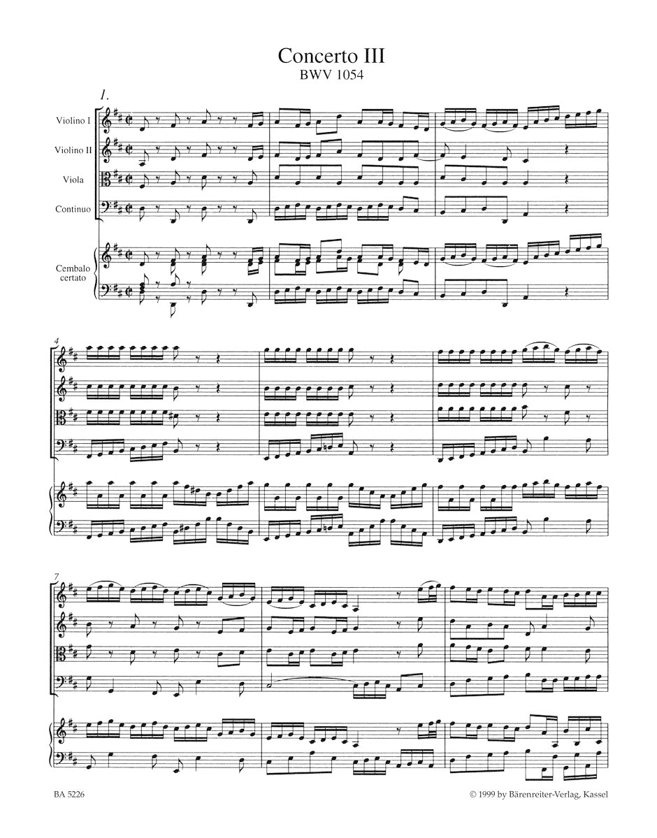 ピアノ／バッハ：チェンバロと弦楽のための協奏曲 第3番 ニ長調 BWV 1054