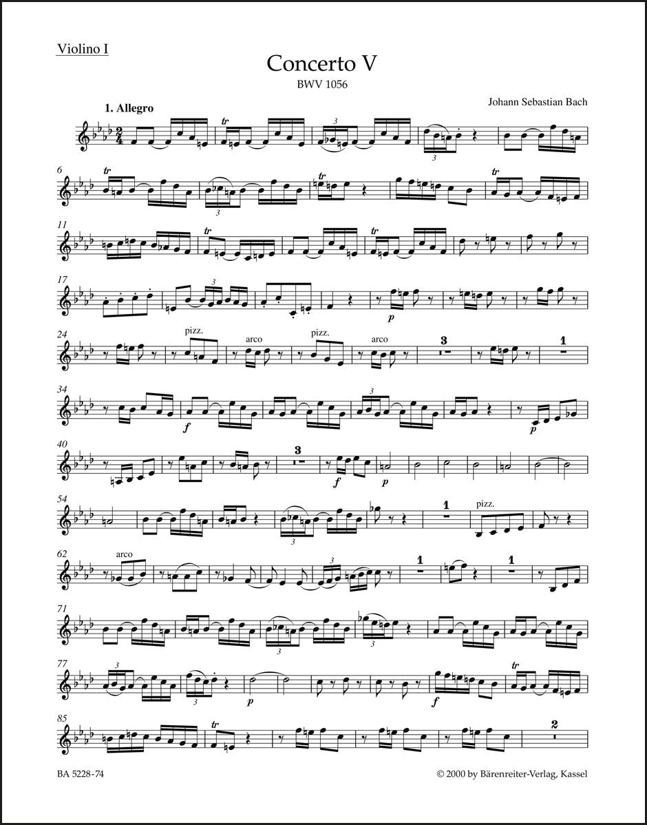 バッハ：チェンバロと弦楽のための協奏曲 第5番 ヘ短調 BWV 1056（ヴァイオリンパート譜）