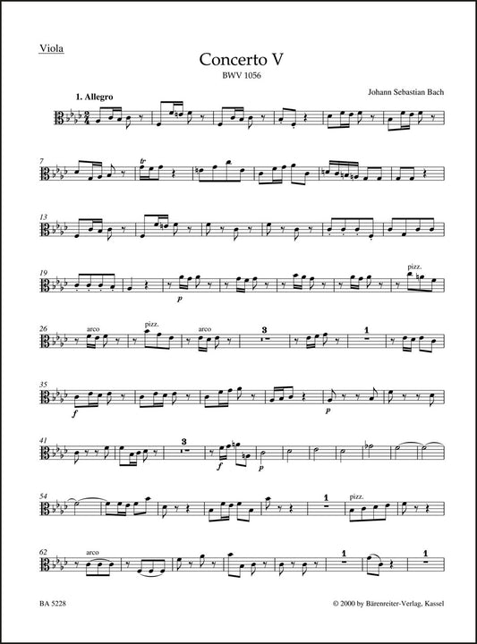 バッハ：チェンバロと弦楽のための協奏曲 第5番 ヘ短調 BWV 1056（ヴィオラパート譜）