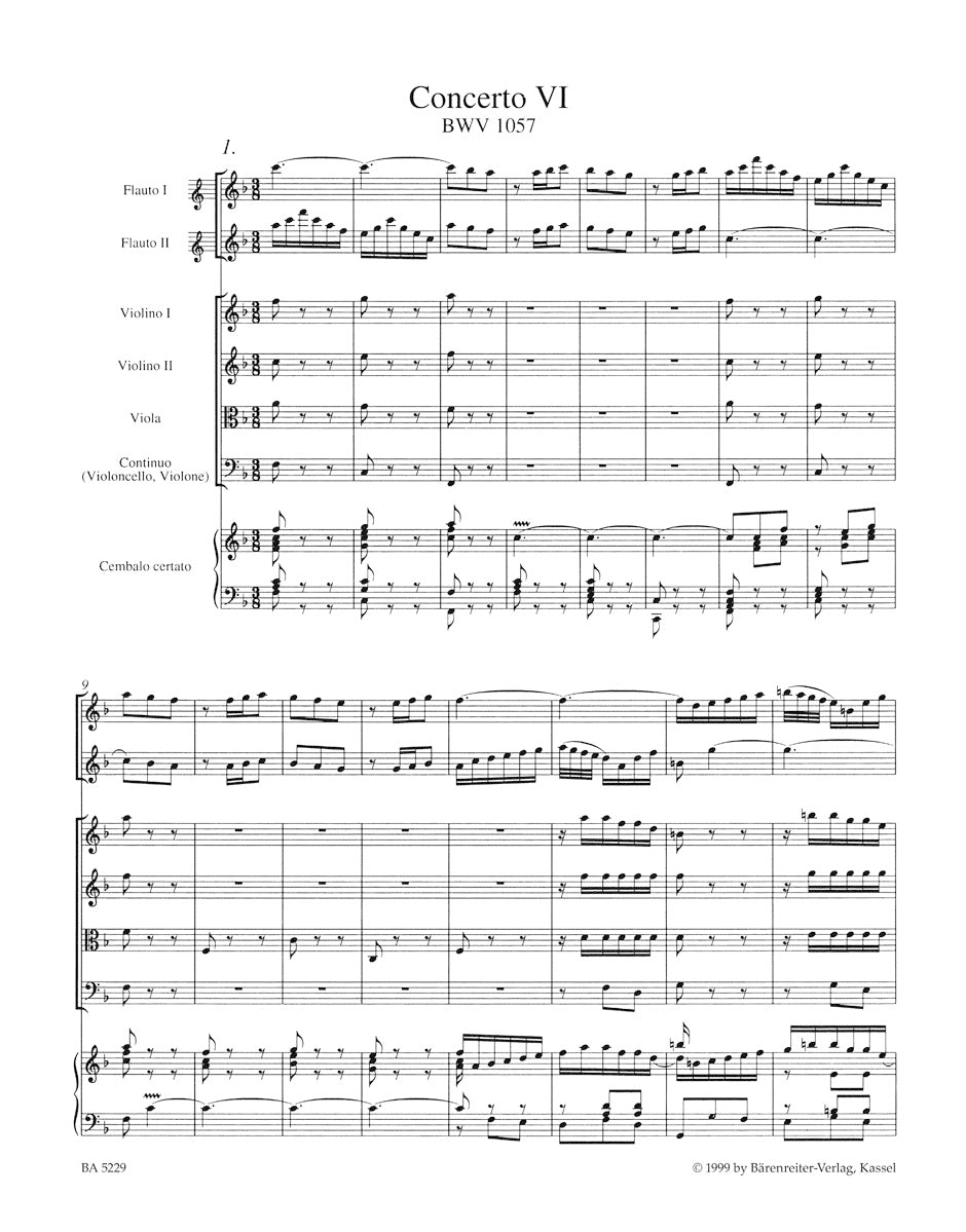 ピアノ／バッハ：チェンバロ協奏曲第6番 ヘ長調 BWV 1057（2本のリコーダーと弦楽のための）