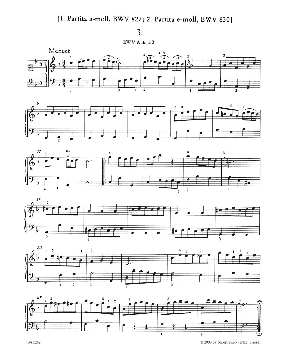 ピアノ／バッハ：アンナ・マグダレーナ・バッハのための音楽帖（1725年）