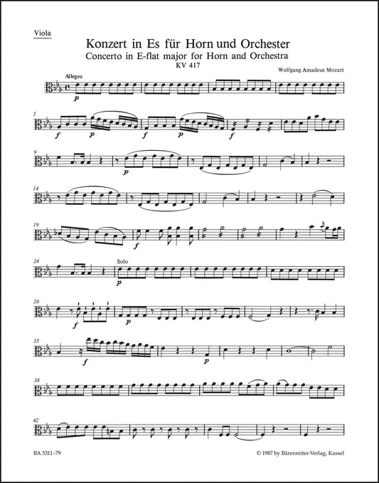 モーツァルト：ホルン協奏曲第2番 変ホ長調 K. 417（ヴィオラパート譜）（2冊セット）