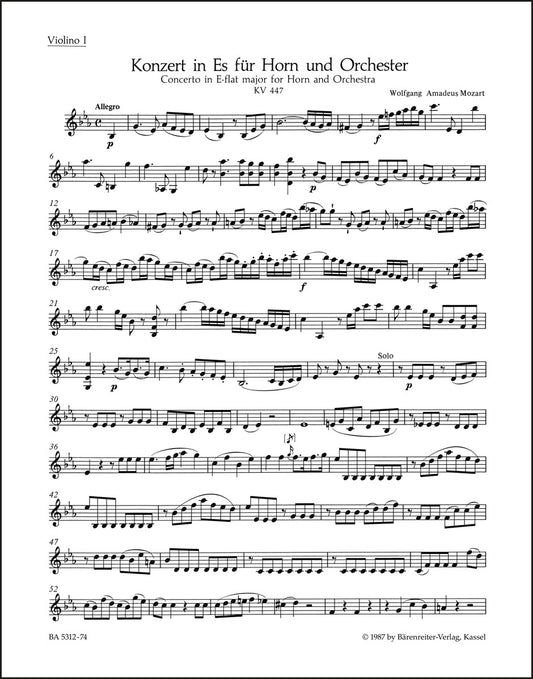 モーツァルト：ホルン協奏曲第3番 変ホ長調 K. 447（ヴァイオリンパート譜）（3冊セット）