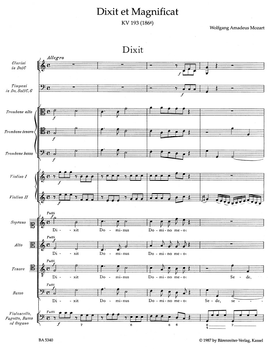 合唱／モーツァルト：ディクシットとマニフィカト K. 193 (186g)