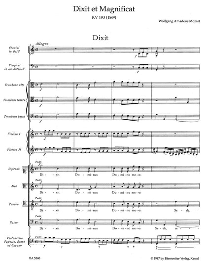合唱／モーツァルト：ディクシットとマニフィカト K. 193 (186g)