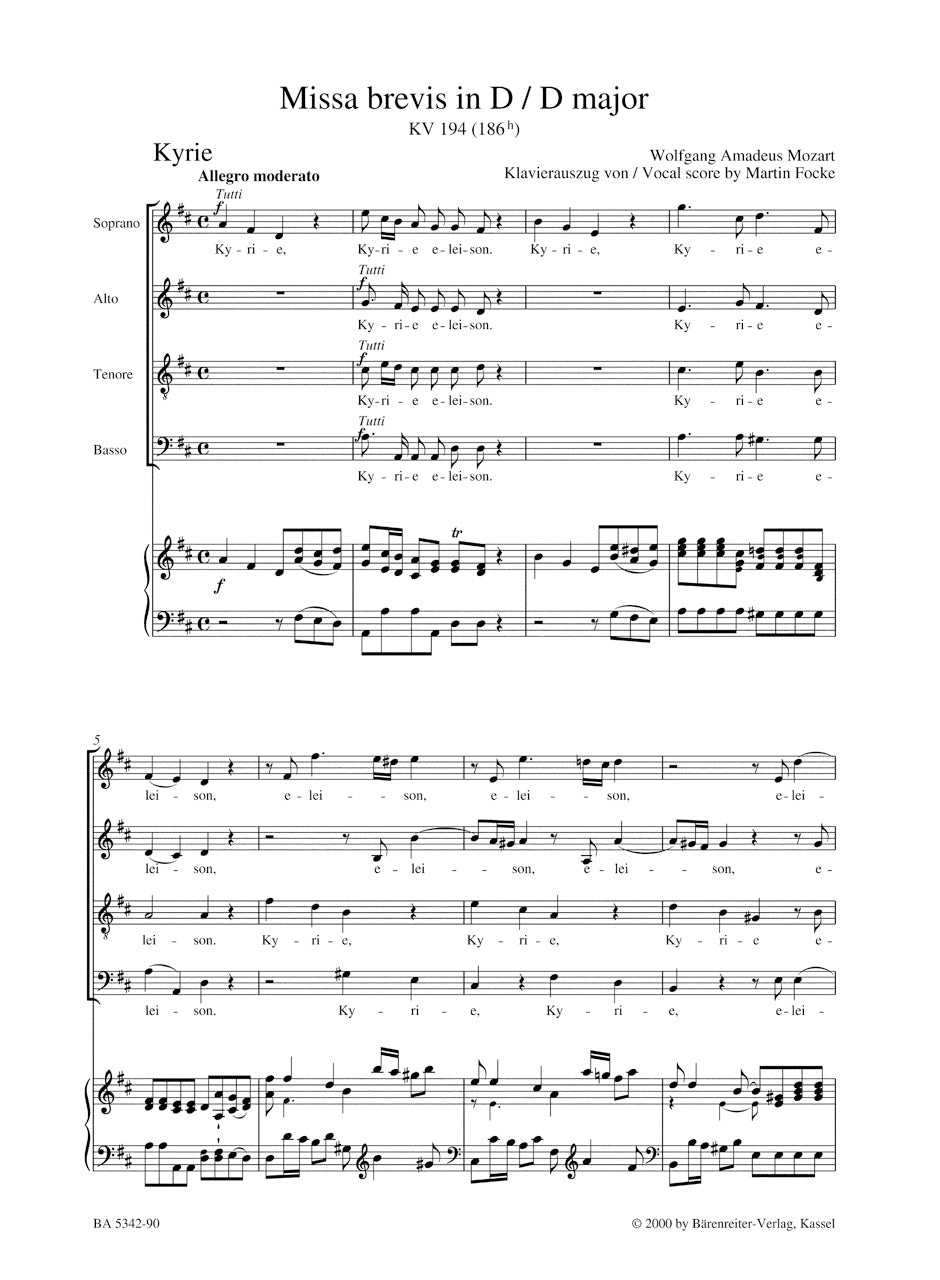 合唱／モーツァルト：ミサ・ブレヴィス ニ長調 K. 194 (186h)