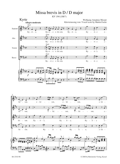 合唱／モーツァルト：ミサ・ブレヴィス ニ長調 K. 194 (186h)
