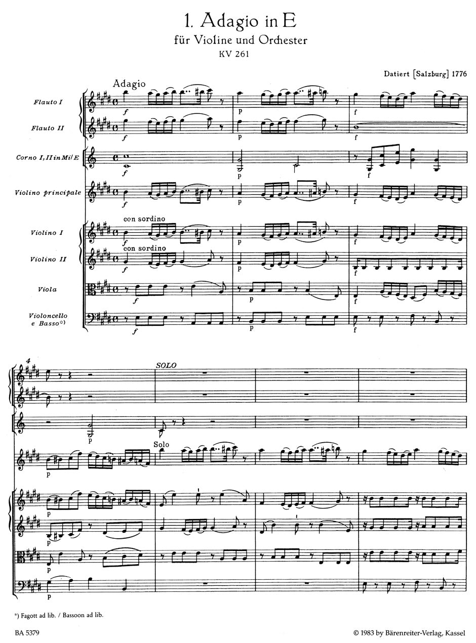 ヴァイオリン／モーツァルト：ヴァイオリンと管弦楽のための単一楽章集 K. 261, 269 (261a), 373