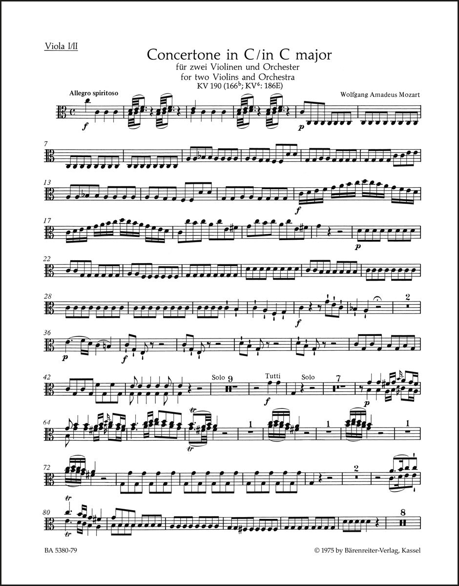 モーツァルト：協奏交響曲 ハ長調 K. 190（166b; KV6:186 E）（ヴィオラパート譜）（3冊セット）