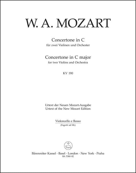 モーツァルト：2つのヴァイオリンと管弦楽のための協奏交響曲 ハ長調 K. 190 (166b; KV6:186 E)（チェロパート譜）（4冊セット）