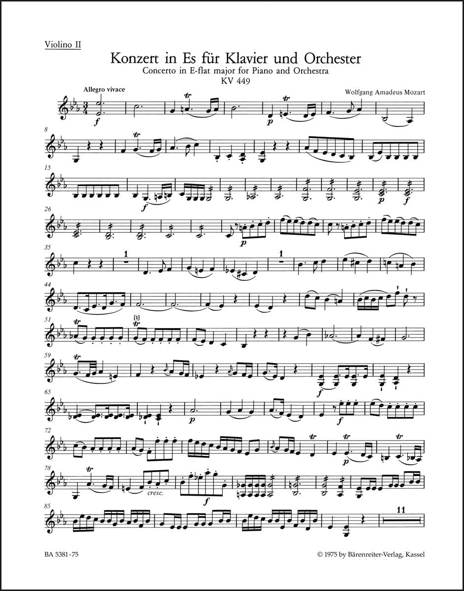 モーツァルト：ピアノ協奏曲 第14番 変ホ長調 K. 449（ヴァイオリンパート譜）（3冊セット）